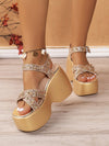 Starry Night Chunky Heel Sandals: Silver Glitter Rivet Cross-Strap Fashion Statement