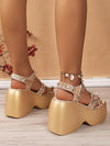 Starry Night Chunky Heel Sandals: Silver Glitter Rivet Cross-Strap Fashion Statement