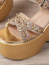 Starry Night Chunky Heel Sandals: Silver Glitter Rivet Cross-Strap Fashion Statement