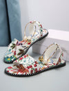 Summer Blossom: Floral Flat Sandals with Metal Buckle and Pearl Decoration for Women