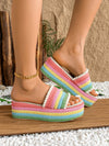 Chic and Colorful Grid Patterned Sandals with Fuzzy Ball Detail and Ankle Strap