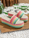 Chic and Colorful Grid Patterned Sandals with Fuzzy Ball Detail and Ankle Strap