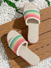 Chic and Colorful Grid Patterned Sandals with Fuzzy Ball Detail and Ankle Strap