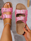 Sparkle in Style: Glitter Double Buckle Footbed Sandals for Women