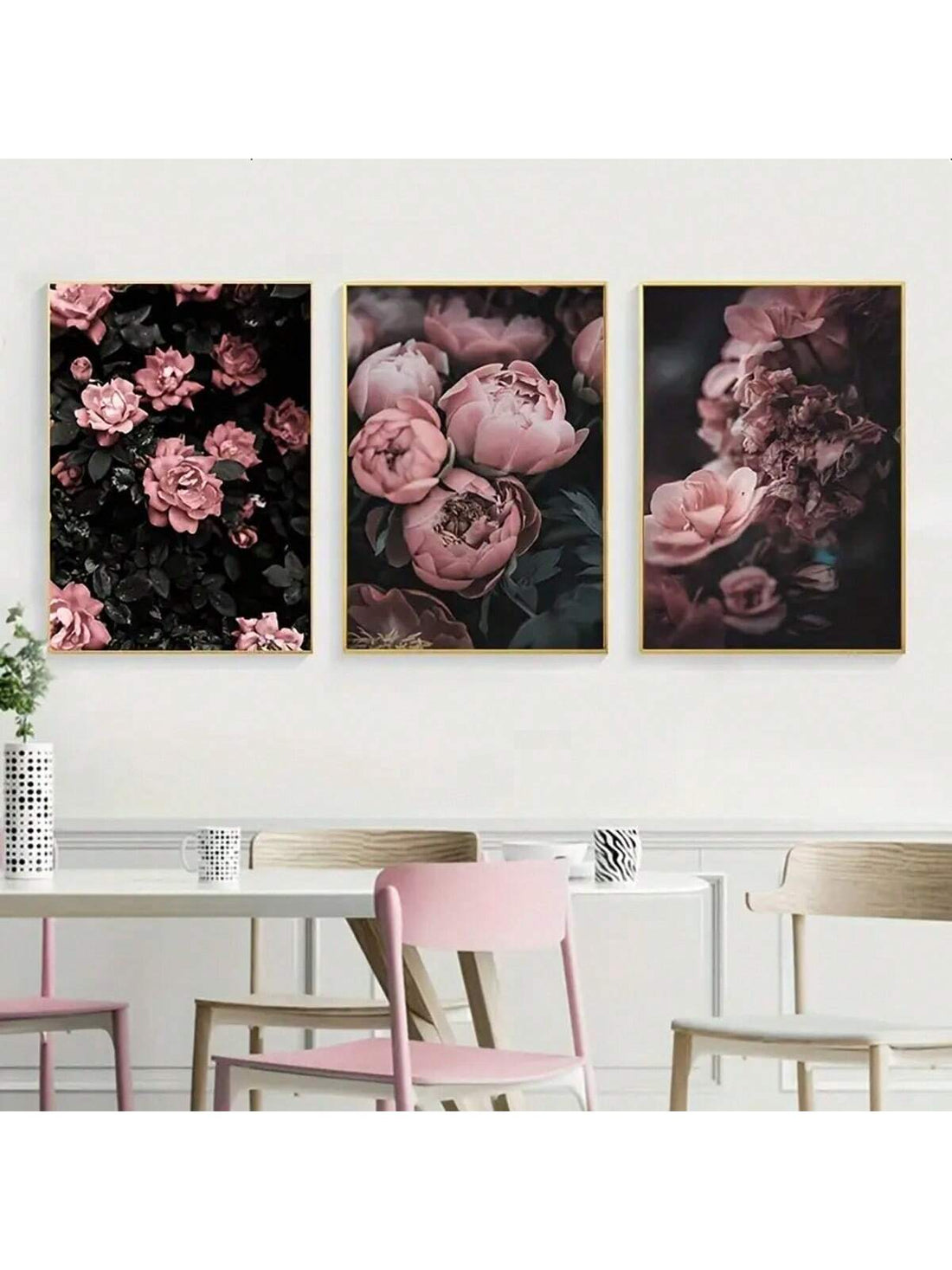 Enhance your home decor with our Floral Elegance 3-Piece Peony Rose Flower Canvas Poster Set. The delicate and timeless floral design adds a touch of elegance to any room. Perfect for creating a chic and inviting Scandinavian-inspired space.