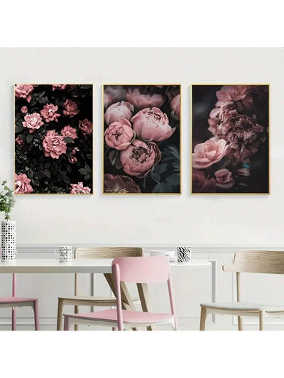 Floral Elegance: 3-Piece Peony Rose Flower Canvas Poster Set for Chic Scandinavian Home Decor