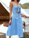 Chic Denim A-Line Spaghetti Strap Dress – Perfect for Spring & Summer Vibes