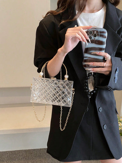 Crystal Clarity: Acrylic Transparent High-End Dinner Bag with Pearl Handbag for Women