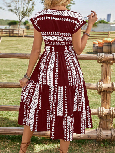 Frenchy Chic: Geometric Printed Cinching Waist Dress