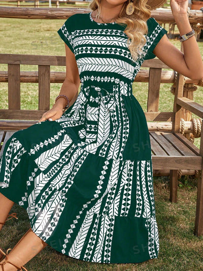 Frenchy Chic: Geometric Printed Cinching Waist Dress