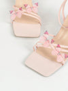 Fluttering Fabulous: Women's Pink High Heel Sandals with Butterfly Decoration