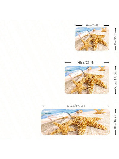 Nautical Charm Ocean Beach Themed Non-Slip Doormat with Starfish and Drift Bottle Print - Perfect for Any Room!