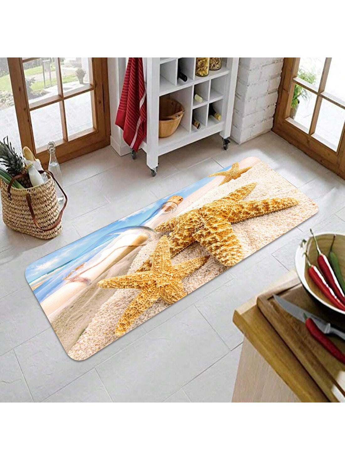 Transform your home with our Nautical Charm Ocean Beach Themed Non-Slip <a href="https://canaryhouze.com/collections/rugs-and-mats" target="_blank" rel="noopener">Doormat</a>. Featuring a beautiful starfish and drift bottle print, this doormat not only adds a touch of seaside charm to any room, but also provides safety with its non-slip design. Perfect for both indoor and outdoor use, elevate your decor with our unique doormat.