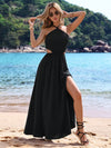 Vacation Chic: Hollow Out Halter Neck Waist Cut Dress for Women