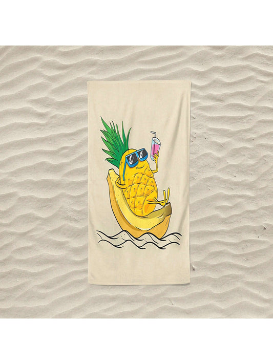 Enjoy your day in the sun with our Fun in the Sun <a href="https://canaryhouze.com/collections/towels?sort_by=created-descending" target="_blank" rel="noopener">beach towel</a> featuring a playful cartoon pineapple and banana print! Made of microfiber, this towel offers UV protection, making it perfect for outdoor activities. Stay protected and stylish with our Fun in the Sun towel.