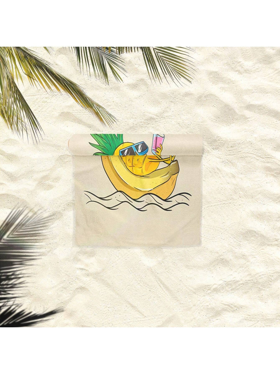 Enjoy your day in the sun with our Fun in the Sun <a href="https://canaryhouze.com/collections/towels?sort_by=created-descending" target="_blank" rel="noopener">beach towel</a> featuring a playful cartoon pineapple and banana print! Made of microfiber, this towel offers UV protection, making it perfect for outdoor activities. Stay protected and stylish with our Fun in the Sun towel.