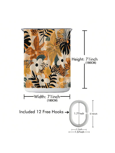 Enhance Your Bathroom with our Waterproof Printed Shower Curtain with Plastic Hooks Set