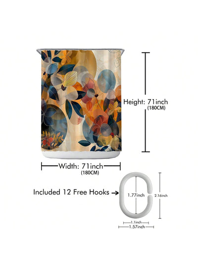 Enhance Your Bathroom with our Waterproof Printed Shower Curtain with Plastic Hooks Set