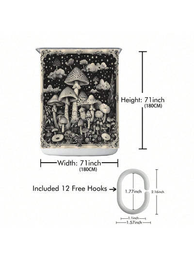 Enhance Your Bathroom with our Waterproof Printed Shower Curtain with Plastic Hooks Set