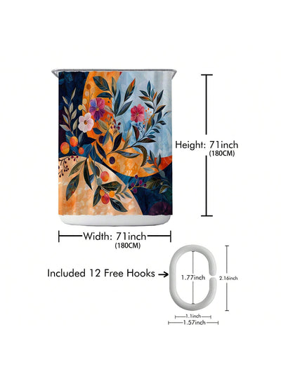 Enhance Your Bathroom with our Waterproof Printed Shower Curtain with Plastic Hooks Set