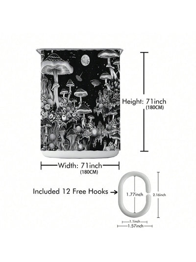 Enhance Your Bathroom with our Waterproof Printed Shower Curtain with Plastic Hooks Set