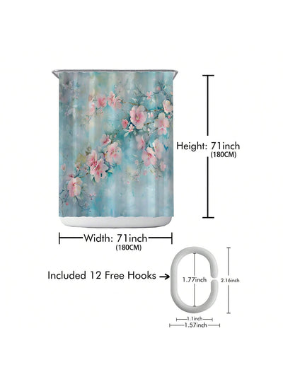 Enhance Your Bathroom with our Waterproof Printed Shower Curtain with Plastic Hooks Set