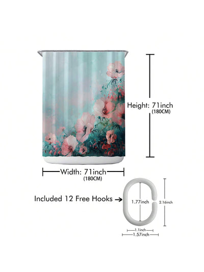 Enhance Your Bathroom with our Waterproof Printed Shower Curtain with Plastic Hooks Set