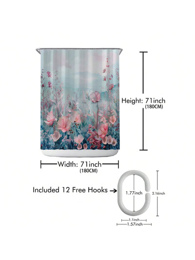 Enhance Your Bathroom with our Waterproof Printed Shower Curtain with Plastic Hooks Set