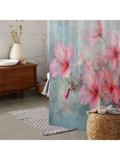 Enhance Your Bathroom with our Waterproof Printed Shower Curtain with Plastic Hooks Set