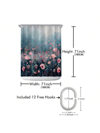 Enhance Your Bathroom with our Waterproof Printed Shower Curtain with Plastic Hooks Set