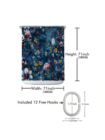 Enhance Your Bathroom with our Waterproof Printed Shower Curtain with Plastic Hooks Set