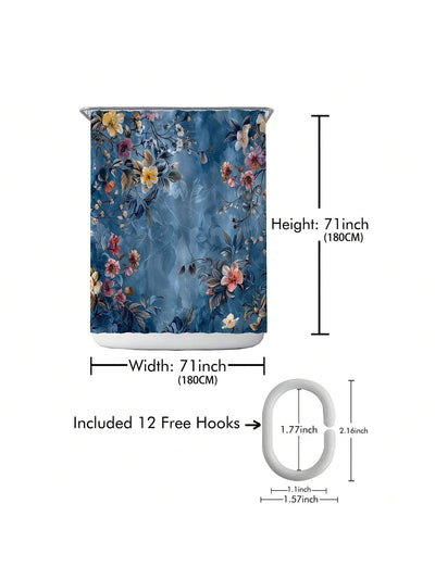 Enhance Your Bathroom with our Waterproof Printed Shower Curtain with Plastic Hooks Set