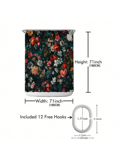 Enhance Your Bathroom with our Waterproof Printed Shower Curtain with Plastic Hooks Set