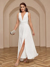 Graceful Elegance: Women's Solid Color Deep V-Neck High Split Dress