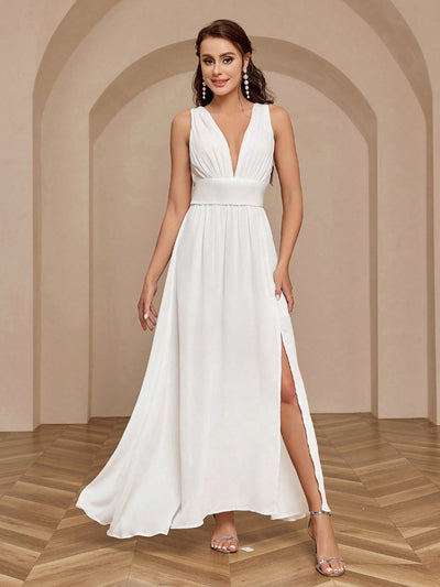 Flirty and Fabulous: Belle Sleeveless Split Thigh Ruched Dress