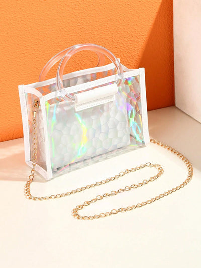 Sparkling White Stadium-Approved Transparent Bag: The Ultimate Concert & Sports Event Accessory for Women