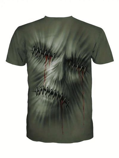 Men's Edgy Skull Print Round Neck T-Shirt: Rock Your Style