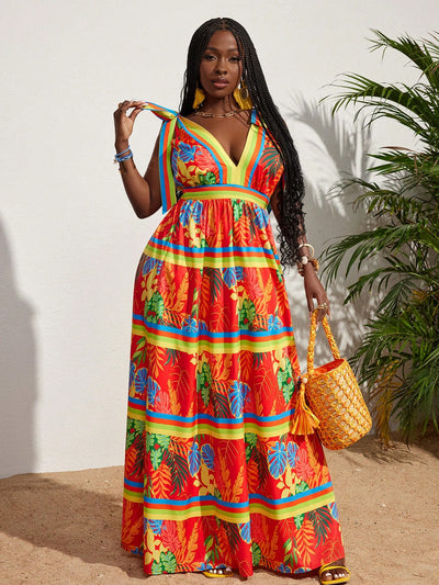 Tropical Bliss V-Neck Dress: Bring the Island Vibes to Your Wardrobe!