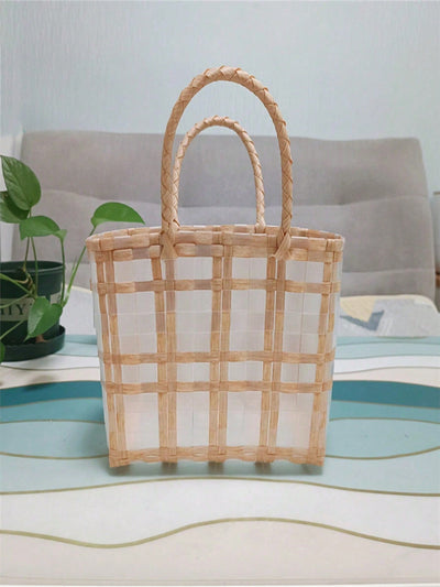 Stylish and Versatile: Transparent Dual Color Plastic Medium Weaving Bag