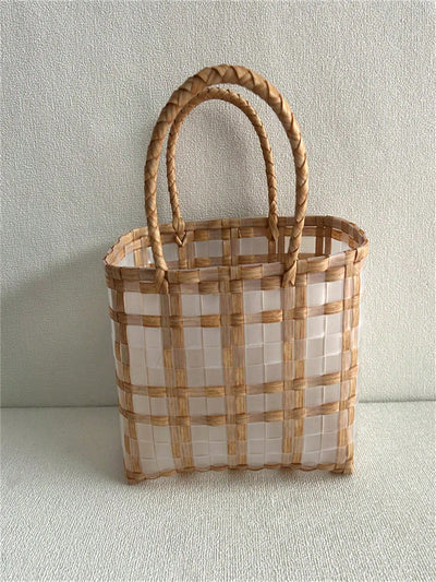 Stylish and Versatile: Transparent Dual Color Plastic Medium Weaving Bag