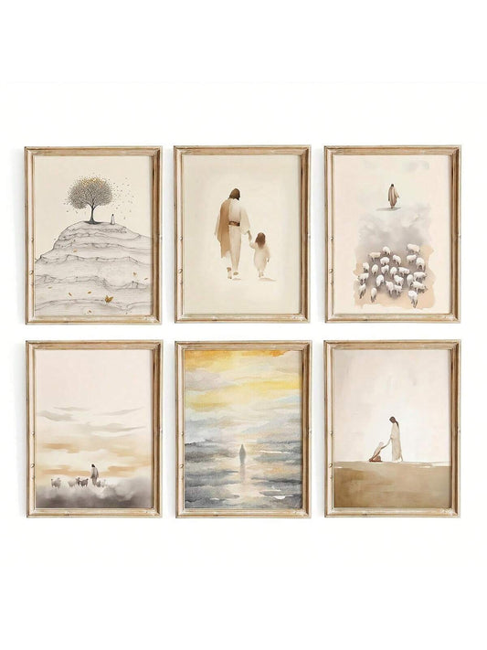 Enhance your home decor with Divine Inspiration: 6-Piece Christian Canvas Poster Set. These high-quality posters feature beautiful religious artwork that will bring a sense of peace and tranquility to any room. Made with premium materials, these posters are perfect for anyone looking to add a touch of faith to their home.