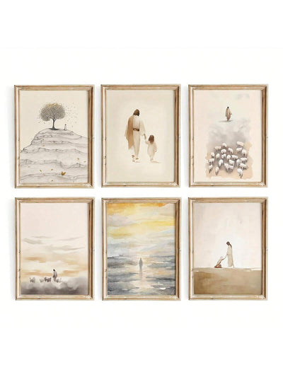 Enhance your home decor with Divine Inspiration: 6-Piece Christian Canvas Poster Set. These high-quality posters feature beautiful religious artwork that will bring a sense of peace and tranquility to any room. Made with premium materials, these posters are perfect for anyone looking to add a touch of faith to their home.