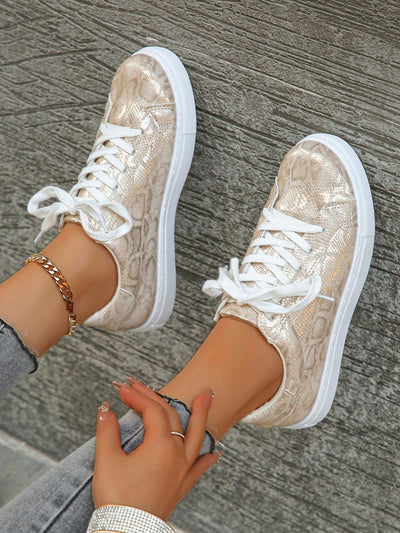 Stylish and Comfortable Gold Snake Print Sneakers for Women