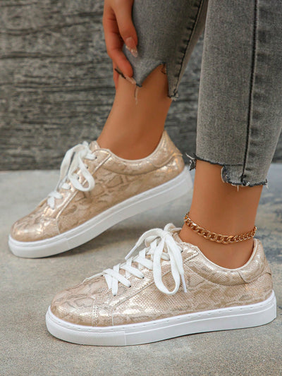 Stylish and Comfortable Gold Snake Print Sneakers for Women