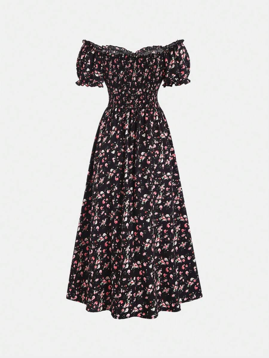 Step into sunshine with this playful off-shoulder mini dress, adorned with a charming ditsy floral print. Its breezy silhouette and flirty neckline make it perfect for effortless vacation vibes, whether you're strolling the beach or sipping cocktails by the pool. Lightweight and fun, this dress brings a splash of carefree style to your getaway wardrobe.