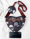 Punked Up Heart: Gothic Style Crossbody Bag with Skull Flower Print