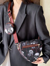 Punked Up Heart: Gothic Style Crossbody Bag with Skull Flower Print