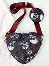 Punked Up Heart: Gothic Style Crossbody Bag with Skull Flower Print