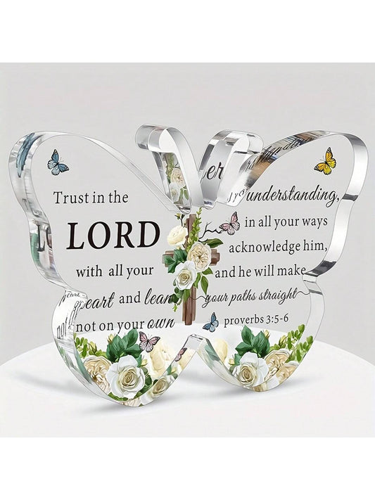 This acrylic paperweight features a beautiful butterfly design and an inspiring Bible scripture. Made of durable material, it serves as a daily reminder of faith. Perfect as <a href="https://canaryhouze.com/collections/acrylic-plaque" target="_blank" rel="noopener">a gift</a> for any Christian or for yourself.