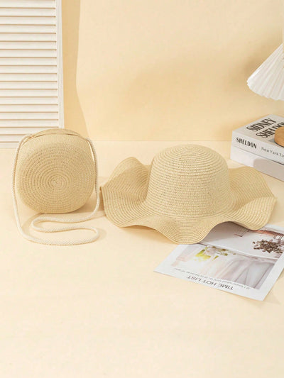 Wave Print Sun Hat and Woven Shoulder Bag Set: Your Perfect Travel Companions